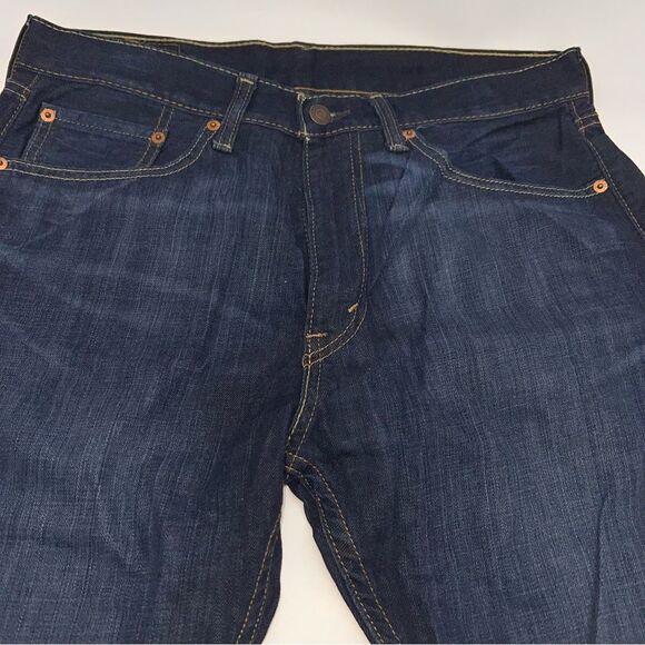 Levi 505 Men's Dark Wash Mid Rise Straight Leg Denim Jeans Size W32 L34 Tall - Picture 7 of 9